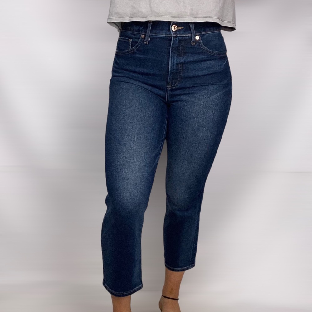 EXPRESS High Rise Straight Ankle Jean Dark Wash Size 0 Stretchy Denim